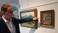 galerie Pavel Hlubuček, ředitel Lázní a obraz možná nesprávně označený  Besedické skály .